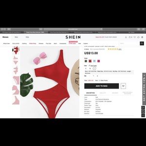 SHEIN One shoulder Red bathing suit